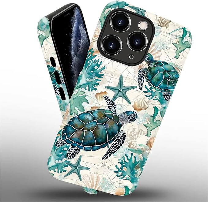 for iPhone 11 Pro Max Case, HH2 Ocean Sea Turtle Nautical Map Hybrid 2 Layer - Image 2
