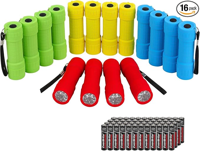 EverBrite 16-Pack Mini LED Flashlight Set, Small Flash Lights Assorted 4 Colors by EverBrite