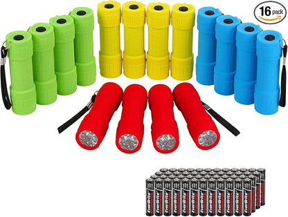 EverBrite 16-Pack Mini LED Flashlight Set, Small Flash Lights Assorted 4 Colors by EverBrite
