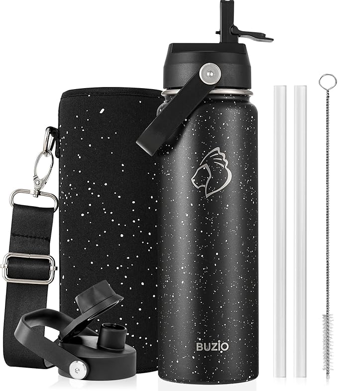 BUZIO 24 oz Insulated Water Bottle, Stainless Steel Wide Mouth Water Flask by BUZIO