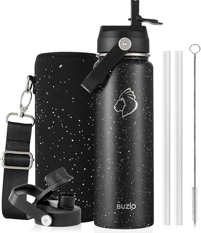 BUZIO 24 oz Insulated Water Bottle, Stainless Steel Wide Mouth Water Flask by BUZIO