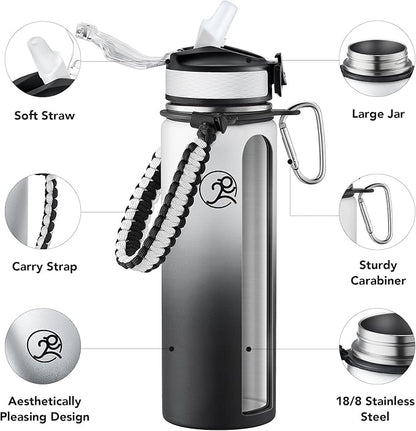 GOSWAG Insulated Sports Water Bottle, 24oz 2 Lids, Stainless Steel Water Bottles - Image 3