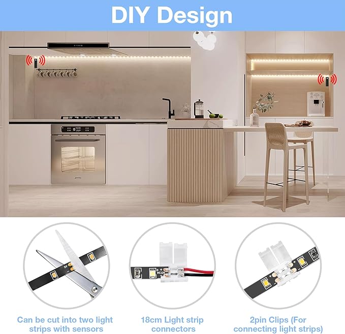 WOBANE Dual Motion Sensor Light Strip, Rechargeable 16.4ft LED Lighting - Image 3