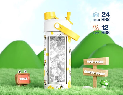 18 oz Cute Water Bottle for Kids: 2-in-1 Straw Spout Lid, Keep Cold 24H - Image 5