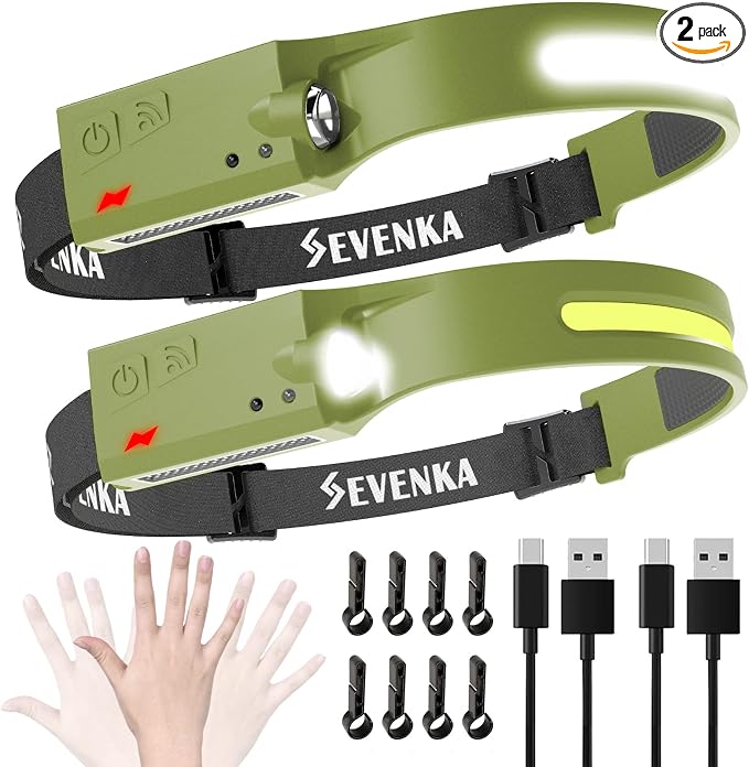 SEVENKA 2 Rechargeable Headlamps, Bright LED Headlamp Flashlight, 230° Wide by SEVENKA