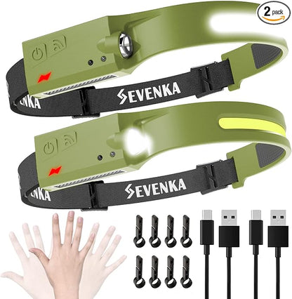 SEVENKA 2 Rechargeable Headlamps, Bright LED Headlamp Flashlight, 230° Wide by SEVENKA