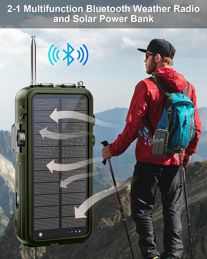 Emergency Radio&22000mAh Solar Power Bank, FM NOAA Weather Radio, Portable Hand - Image 8