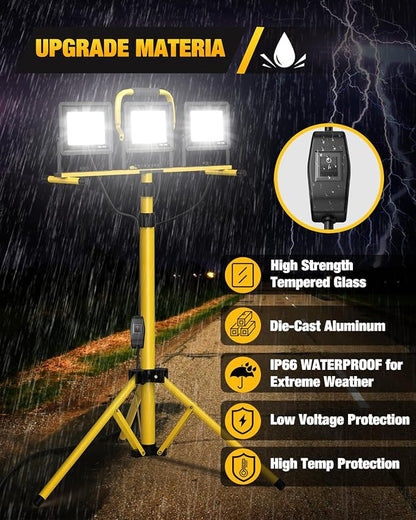 Upgraded LED Work Lights with Stand, 21000 Lumen, 3-Head Adjustable Work Light - Image 5