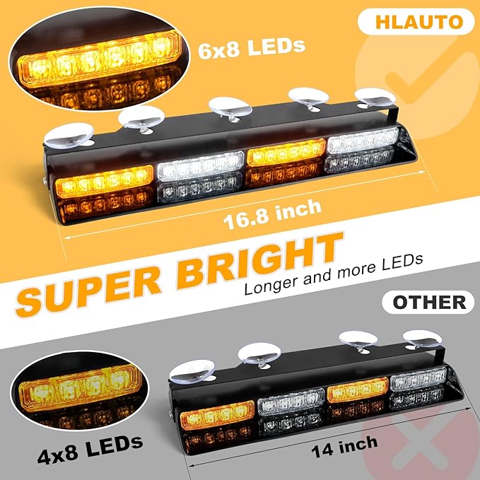 HLauto 6Z4J Emergency Dash Strobe Lights: 2x16.8 inch Amber White Safety Lights - Image 2