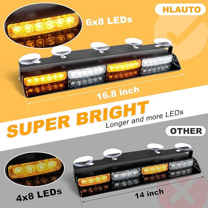 HLauto 6Z4J Emergency Dash Strobe Lights: 2x16.8 inch Amber White Safety Lights - Image 2