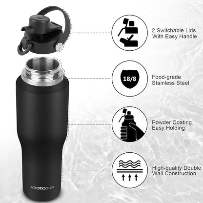 ABOTOCUP 32oz Black Water Bottle Stainless Steel, Keep Cold 24H&Hot 12H - Image 6