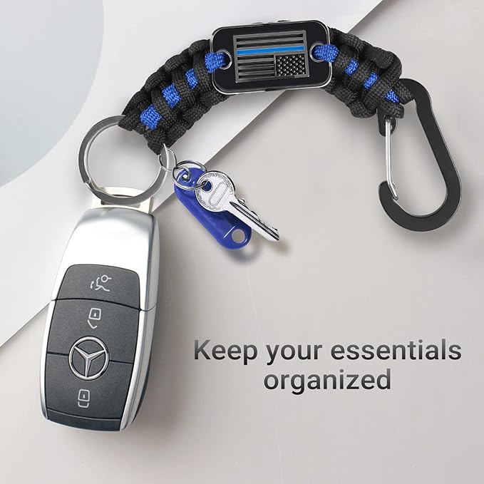 Short Thin Blue Line Paracord Keychain Neck Lanyard - Image 6