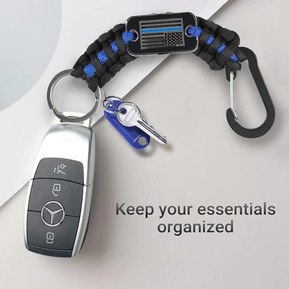 Short Thin Blue Line Paracord Keychain Neck Lanyard - Image 6