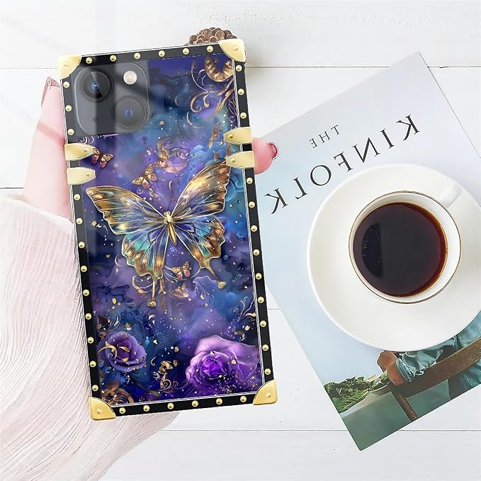Compatible with iPhone 13 Case, Glistening Golden Butterfly Vibrant Purple Blue - Image 7