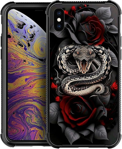 for iPhone X/Xs Case, Entwined Rose Snake Pattern Graphic Design Girl Boy Soft by FKBRCL4U