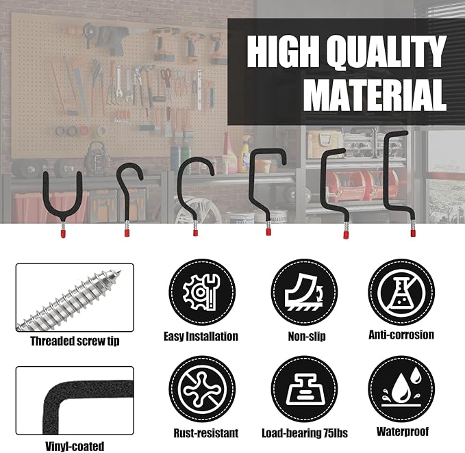 Garage Hooks Heavy Duty, Wall Mounted Steel Tool Hangers - Image 4