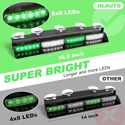 HLauto 6Z4J Emergency Dash Strobe Lights: 2x16.8 inch Green White Safety Lights - Image 2