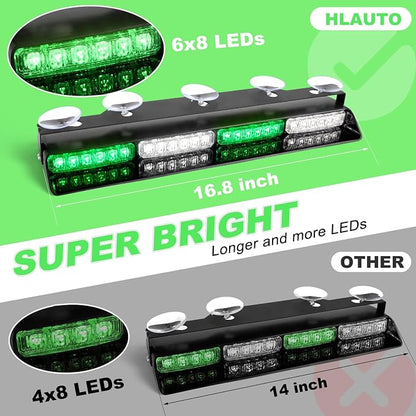 HLauto 604N Emergency Dash Strobe Lights: 2x16.8 inch Green White Security - Image 2