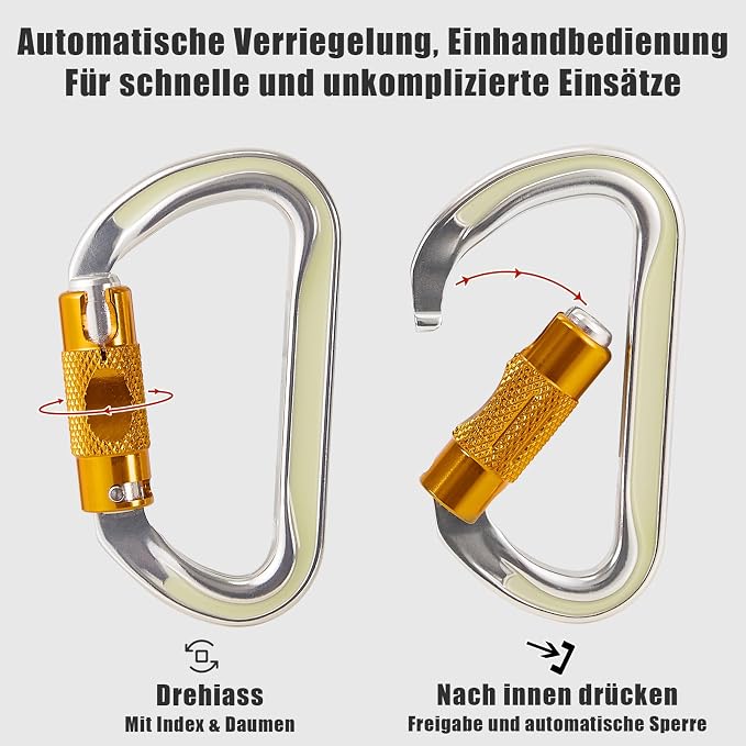 SOB Heavy Duty Steel Carabiner Clips -Auto Locking Climbing Carabiner, - Image 5