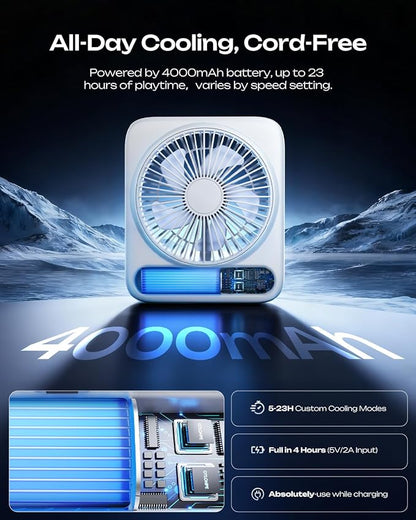 Otlonpe Personal Portable Desk Fan, 4000mAh Small Rechargeable Portable Fan - Image 3