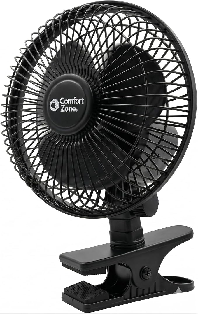 Comfort Zone 6-Inch Corded Clip-On Personal Fan – 2-Speed Quiet Desk Fan by ComfortZone