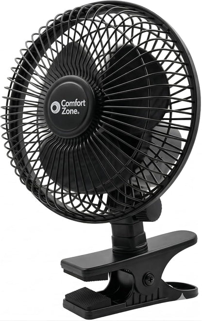 Comfort Zone 6-Inch Corded Clip-On Personal Fan – 2-Speed Quiet Desk Fan by ComfortZone