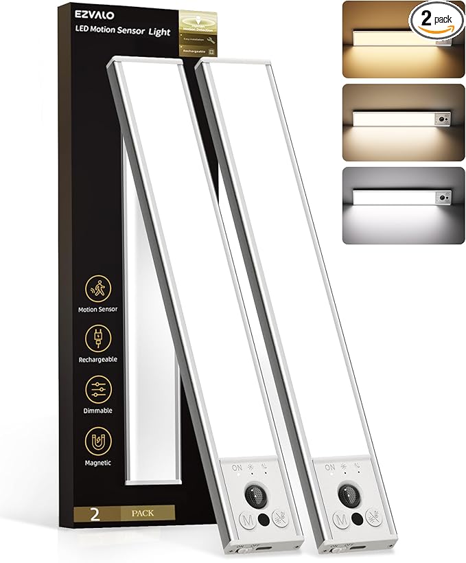 EZVALO 10inch Under Cabinet Lighting, Rechargeable Motion Sensor Light Indoor by EZVALO