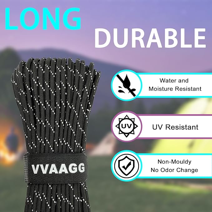 VVAAGG Reflective Paracord Rope 100FT, 7 Strand Nylon para Cord Lanyard Utility - Image 2