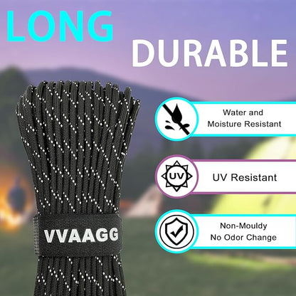 VVAAGG Reflective Paracord Rope 100FT, 7 Strand Nylon para Cord Lanyard Utility - Image 2