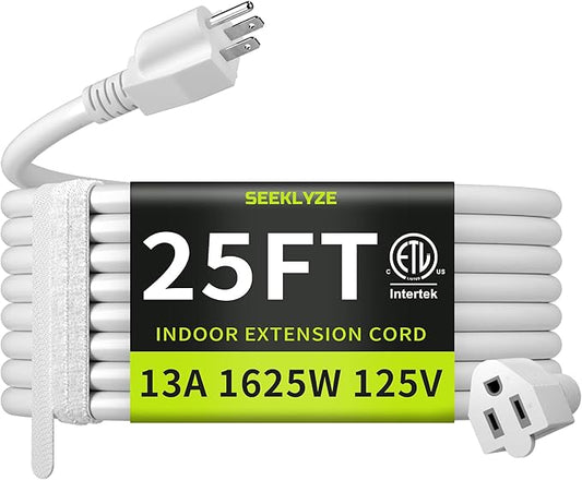 16/3 White 25 FT Extension Cord, Indoor Extension Cord by Seeklyze