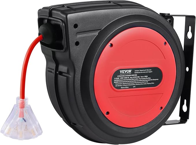 VEVOR 75FT Retractable Extension Cord Reel, 14AWG/3C SJTOW Heavy Duty Power - Image 10