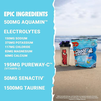 GHOST Hydration Packets, Sonic Ocean Water, 24 Sticks, Electrolyte Powder - Image 3