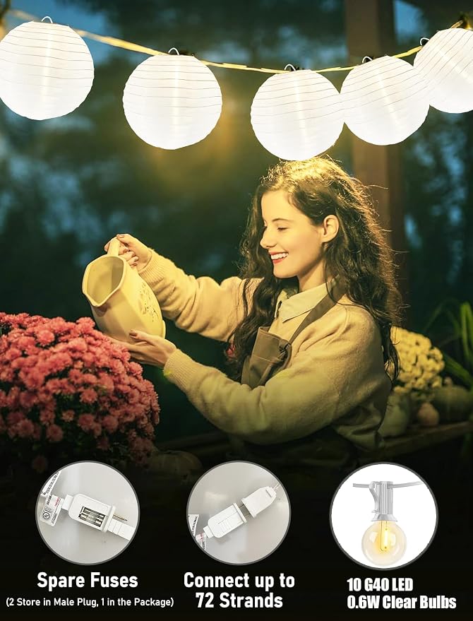 Lantern String Lights Outdoor, 27.5FT White Lantern String Lights Plug in - Image 6