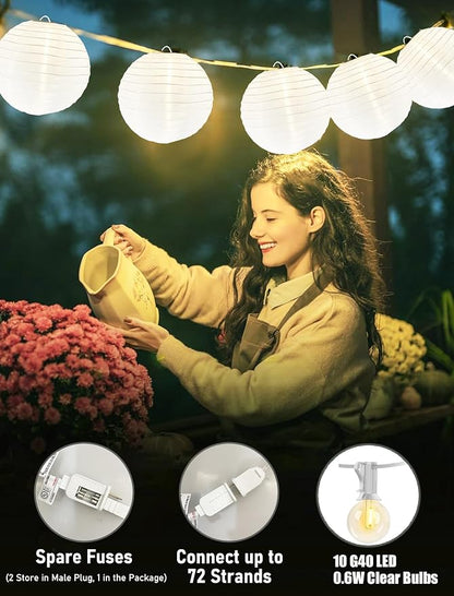 Lantern String Lights Outdoor, 27.5FT White Lantern String Lights Plug in - Image 6