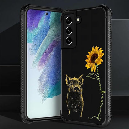 for Samsung Galaxy S21 Plus Case, Pig Sunflower Yellow Sunshine Pattern Graphic - Image 2