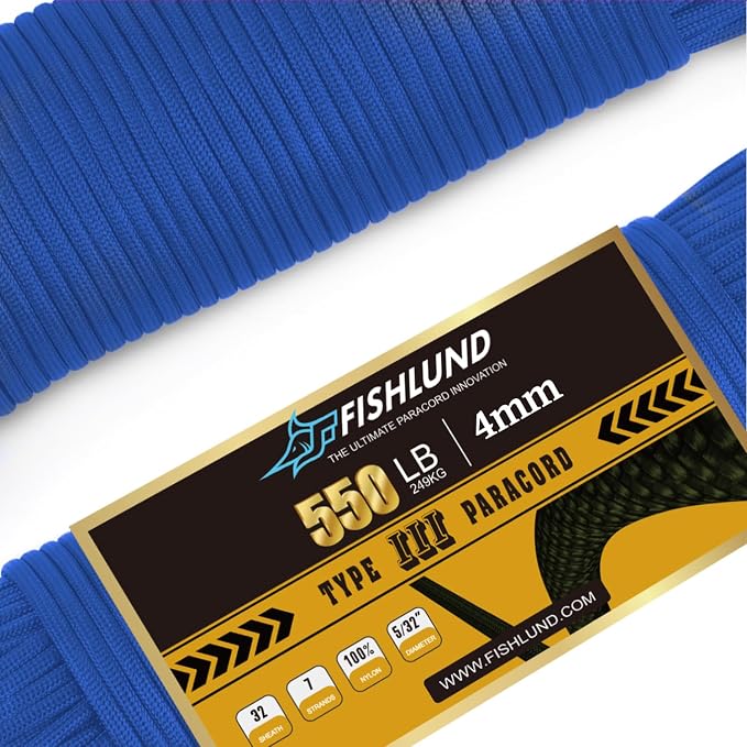 Paracord 550 lb, 7 Strand Paracord Rope 250ft 4mm, Nylon Parachute Cord by FISHLUND