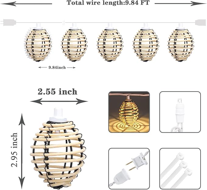 Vigdur Rattan Ball String Lights - 10FT Lantern String Lights Plug in - Image 3