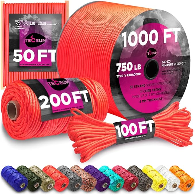 TECEUM 5/32" Paracord Rope 1000 – 1000ft / 200ft / 100ft / 50ft – Tactical by TECEUM