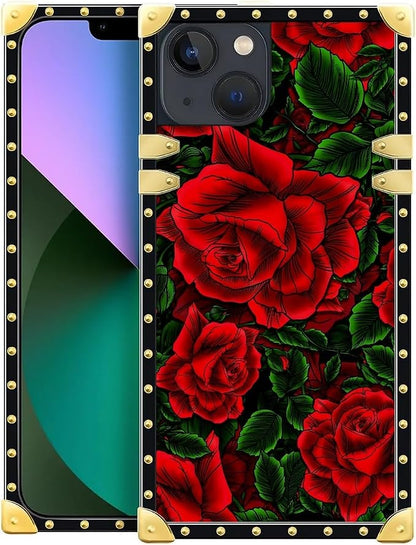 Compatible with iPhone 13 Case, Vector Red Rose Green Leaf Luxury Golden by Unknown