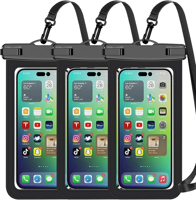 Famoby Up to 8.3" 3 Pack Black Universal Waterproof Phone Pouch, Phone by Famoby