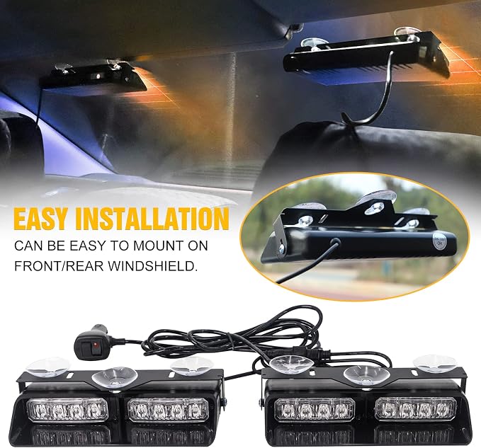 XRIDONSEN 2 in 1 Dash Emergency Strobe Lights Front/Rear Amber Blue Windshield - Image 4