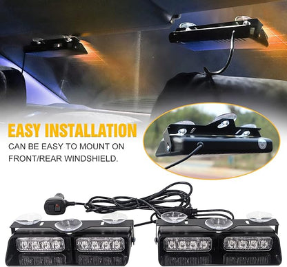XRIDONSEN 2 in 1 Dash Emergency Strobe Lights Front/Rear Amber Blue Windshield - Image 4
