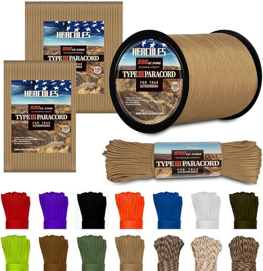 HERCULES Type III Paracord 550 Paracord Rope Parachute Cord, Survival Rope by HERCULES