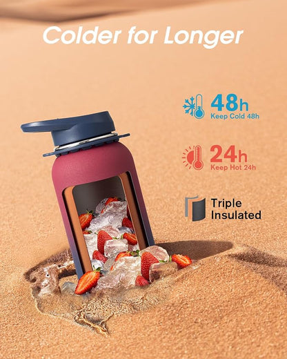 Coolflask Water Bottle with Straw, 32 oz Insulated Metal Water Flask with Straw - Image 2