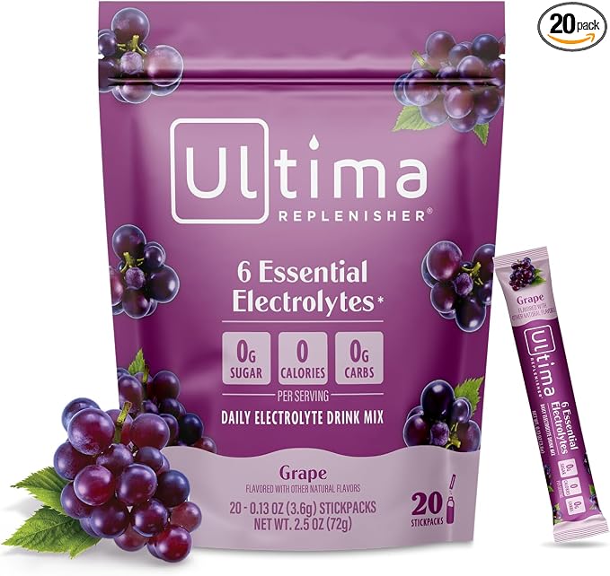 Ultima Replenisher Daily Electrolyte Powder – Grape, 20 Stickpacks – Zero Sugar by UltimaReplenisher