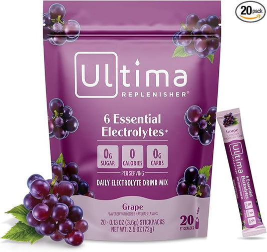 Ultima Replenisher Daily Electrolyte Powder – Grape, 20 Stickpacks – Zero Sugar by UltimaReplenisher