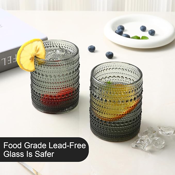 ZMOWIPDL Vintage Glassware Drinking Glasses Set of 6, 12 oz Hobnail Glass Cups - Image 4