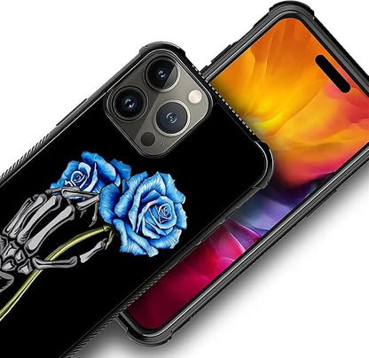 for iPhone 16 Pro Max Case, Skeleton Holding Blue Rose Pattern Graphic Design - Image 6