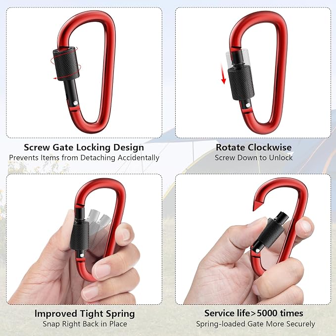 sprookber 3" Locking Carabiners | Keychain Carbineers D Ring Key Clip Spring - Image 3