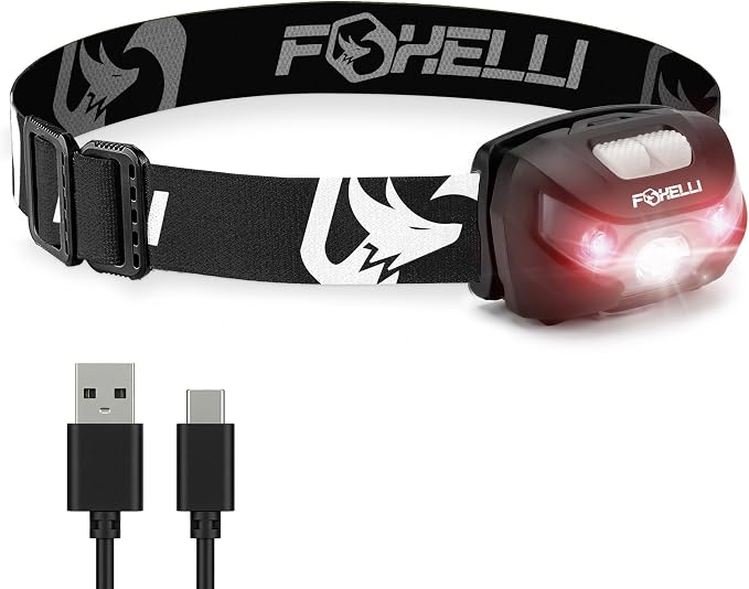 Foxelli USB-C Rechargeable LED Headlamp – Super Bright, Lightweight Head Lamp by FOXELLI